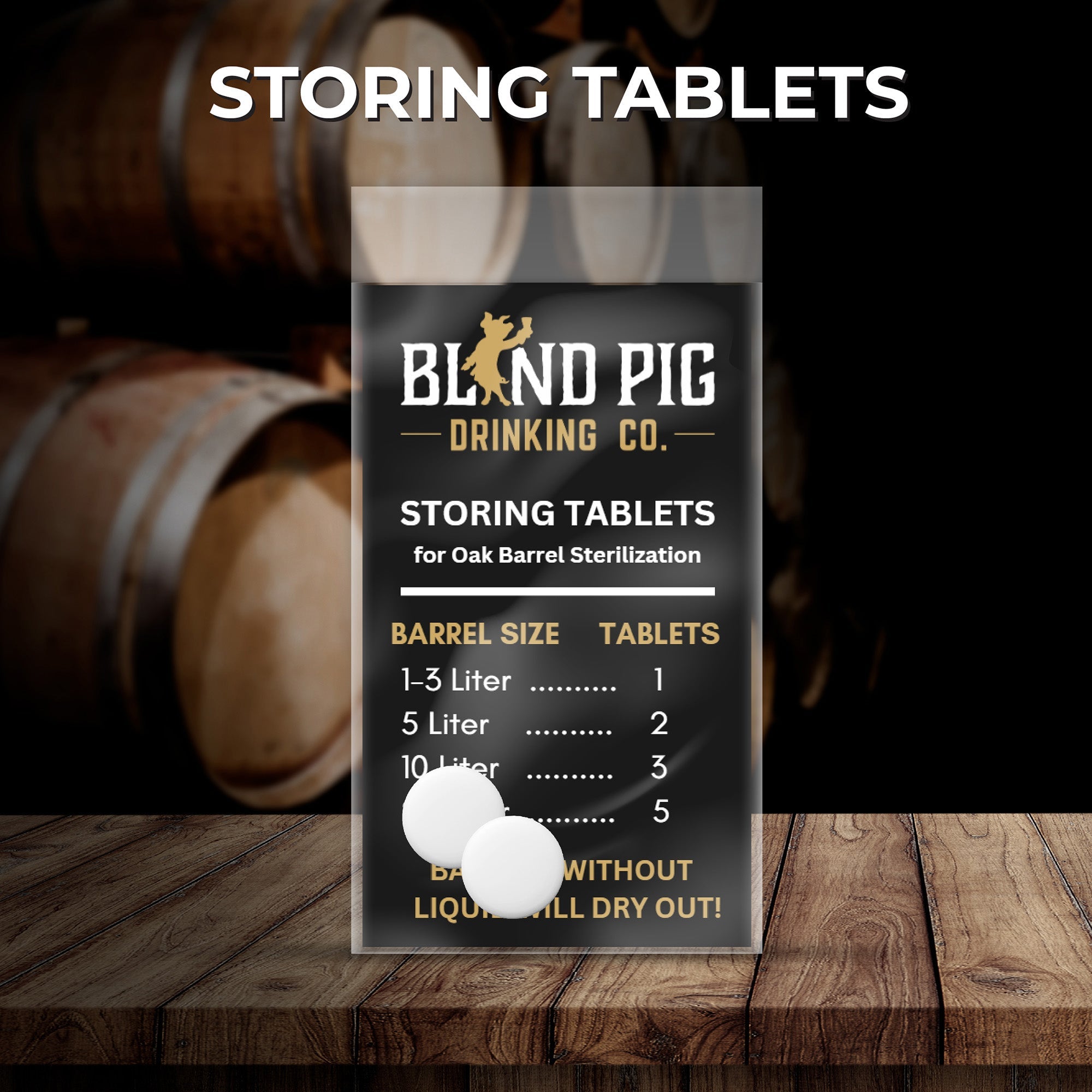 Oak Barrel Storing Tablets for Sterilization and Storage | Blind Pig Drinking Co. - Blind Pig Drinking Co.