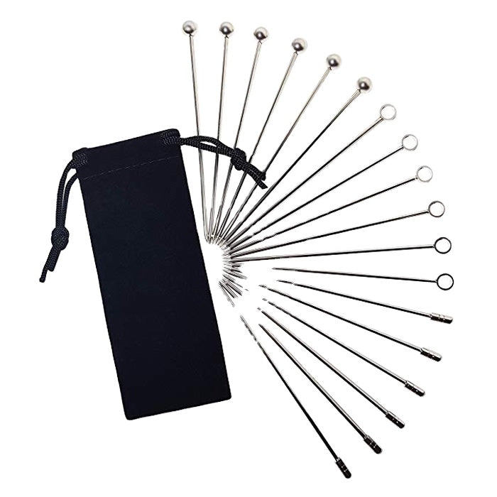 18 Piece Stainless Steel Round Head Cocktail Picks in a Velvet Gift Bag - Blind Pig Drinking Co.