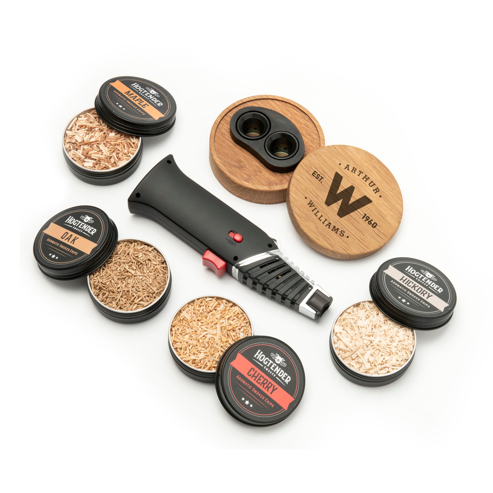 Personalized Hogtender™ Cocktail Smoker Kit with Torch and Display Stand - D8