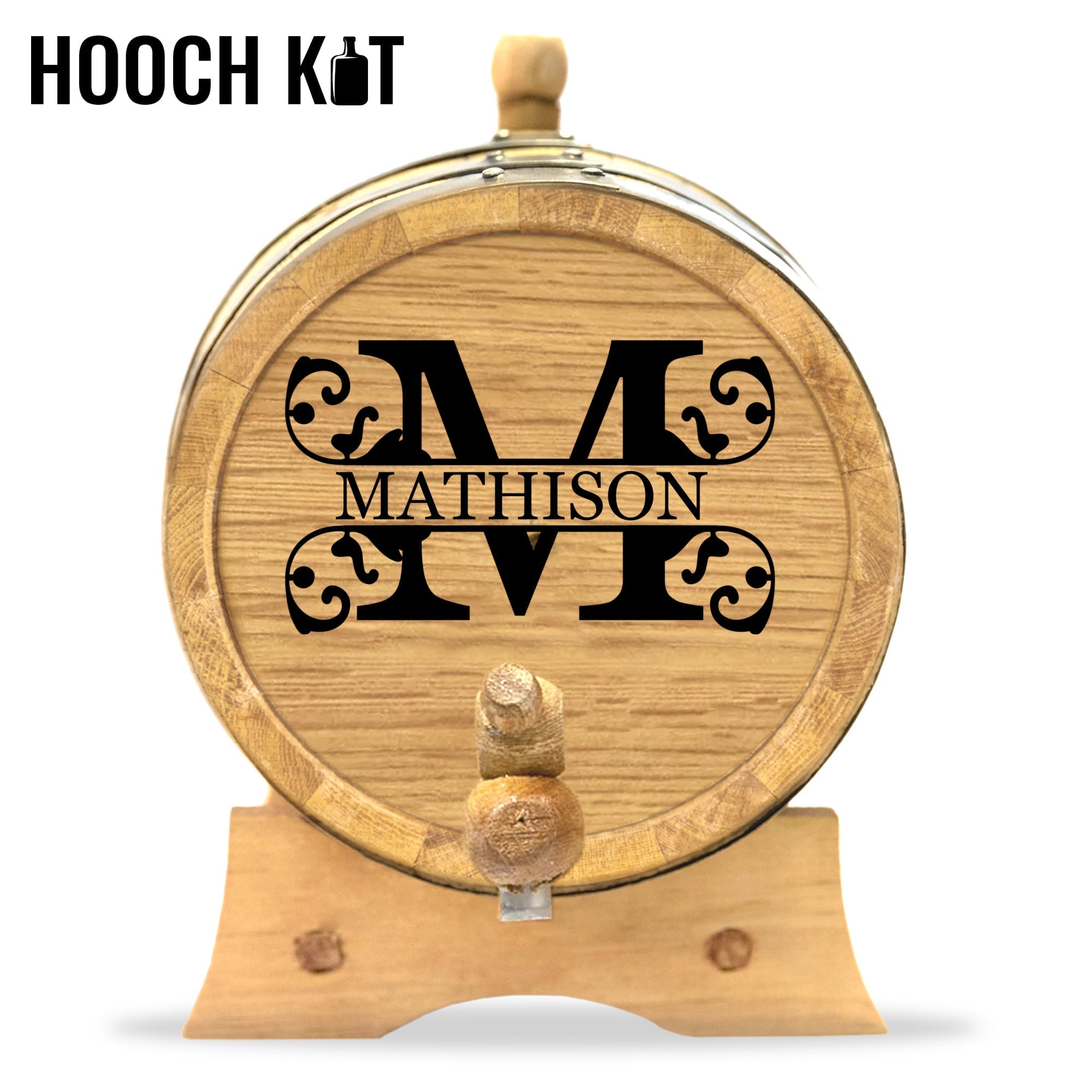 Oak Aging Barrel Kit | Personalized Small Oak Barrel with Split Monogram - Blind Pig Drinking Co.