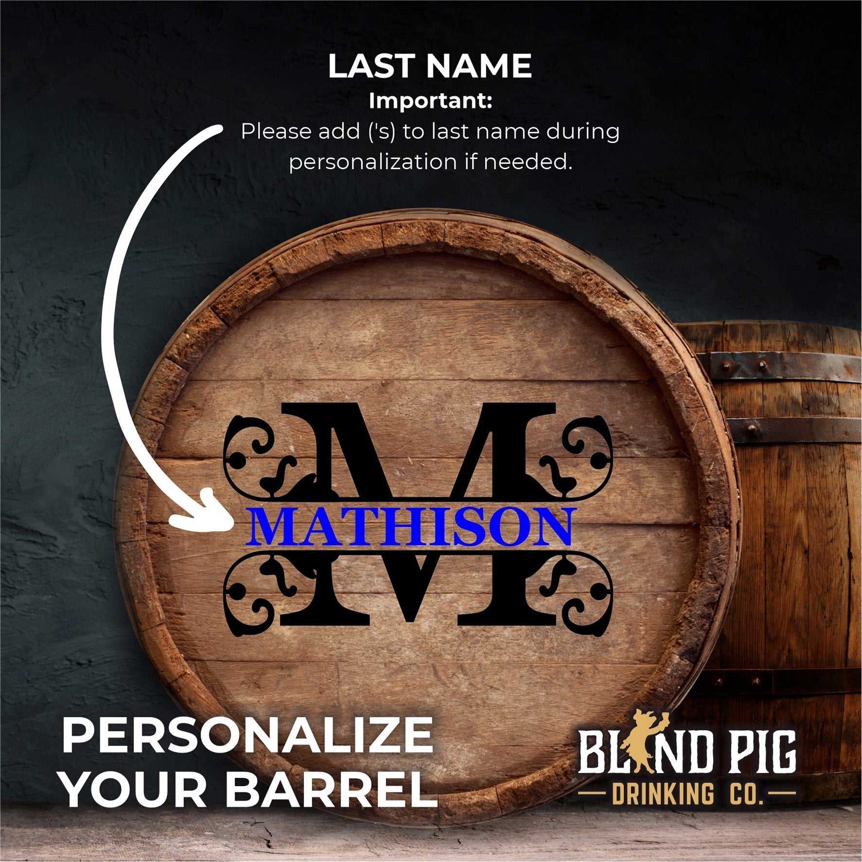 Oak Aging Barrel Kit | Personalized Small Oak Barrel with Split Monogram - Blind Pig Drinking Co.