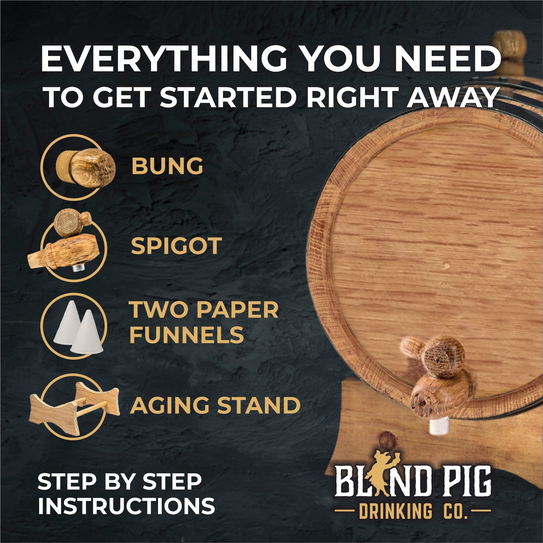 Oak Aging Barrel Kit | Personalized Small Oak Barrel with Wreath Monogram - Blind Pig Drinking Co.