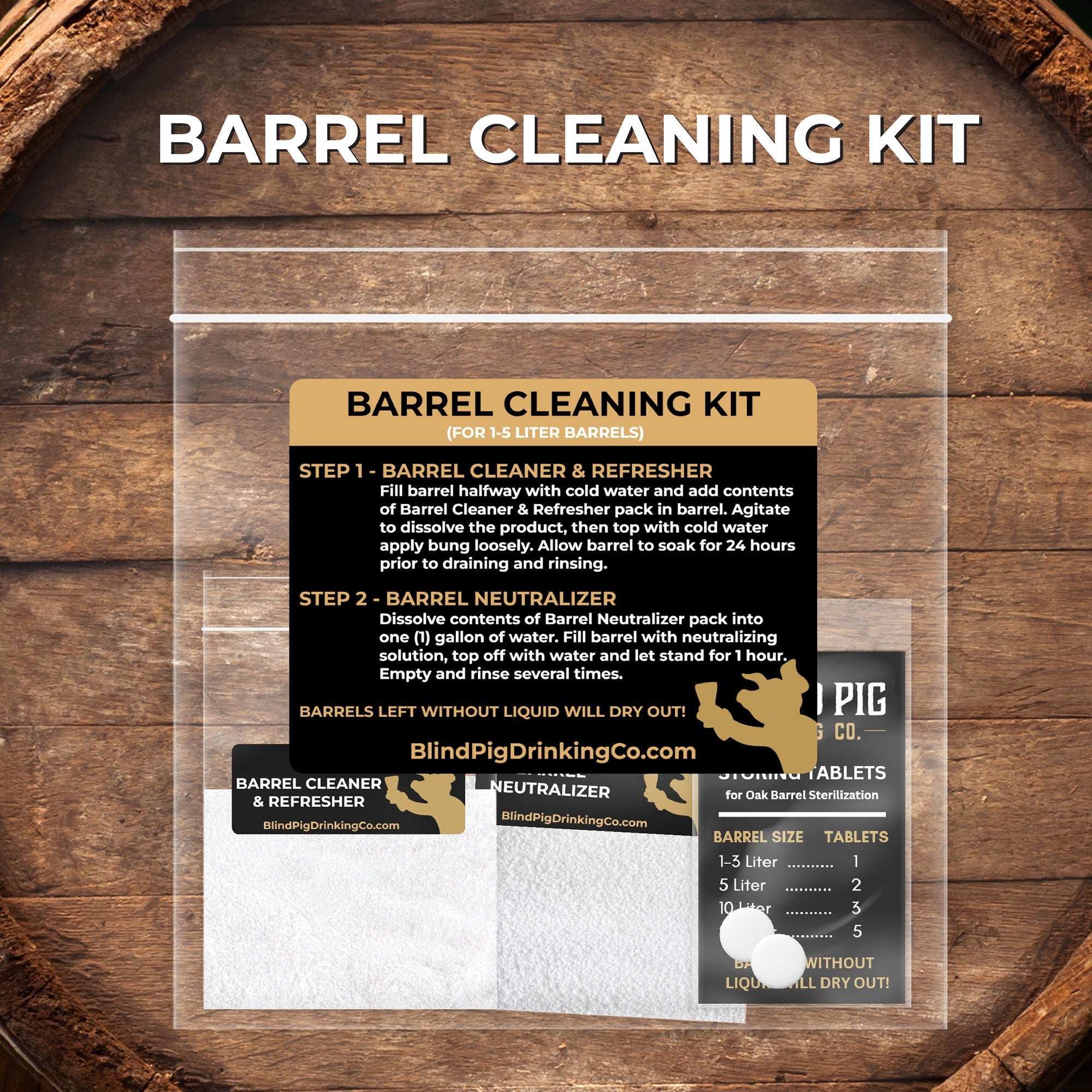 Oak Barrel Cleaning Kit - Clean, Neutralize and Sterilize Your Barrel - Blind Pig Drinking Co.