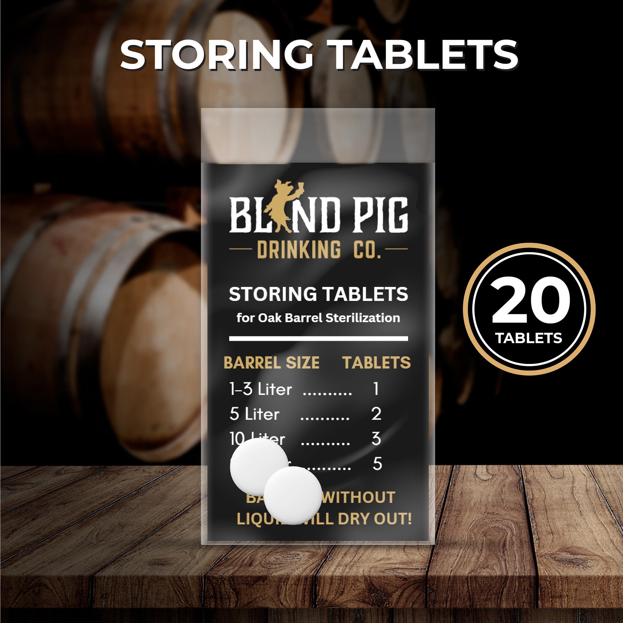 Oak Barrel Storing Tablets for Sterilization and Storage | Blind Pig Drinking Co. - Blind Pig Drinking Co.