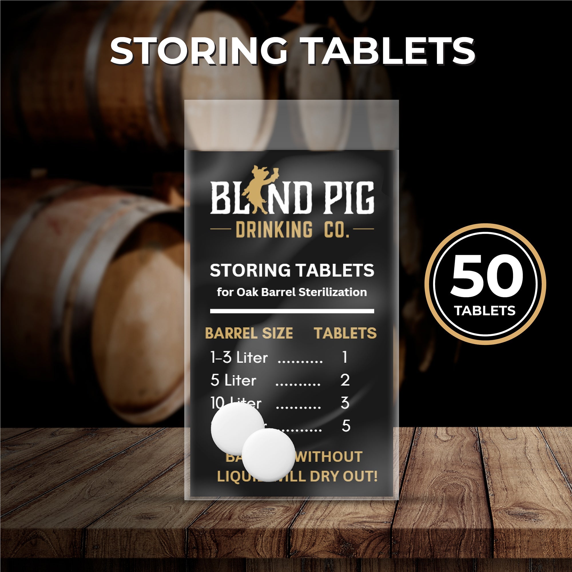 Oak Barrel Storing Tablets for Sterilization and Storage | Blind Pig Drinking Co. - Blind Pig Drinking Co.