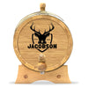 Personalized Small Oak Barrel for Aging Cocktails - Deer Head Shield - Blind Pig Drinking Co.