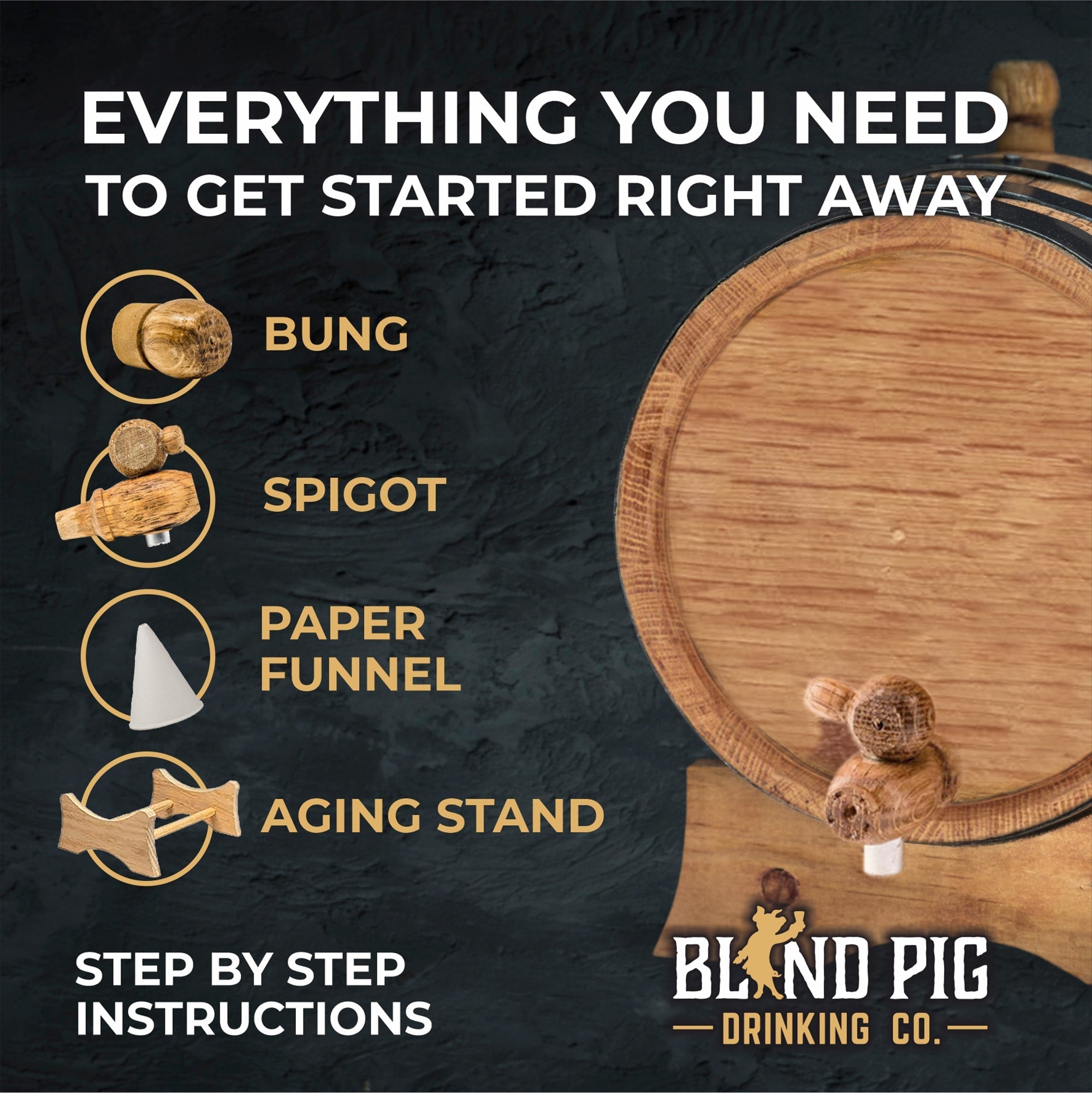 Personalized Small Oak Barrel for Aging Cocktails - Split Monogram - Blind Pig Drinking Co.