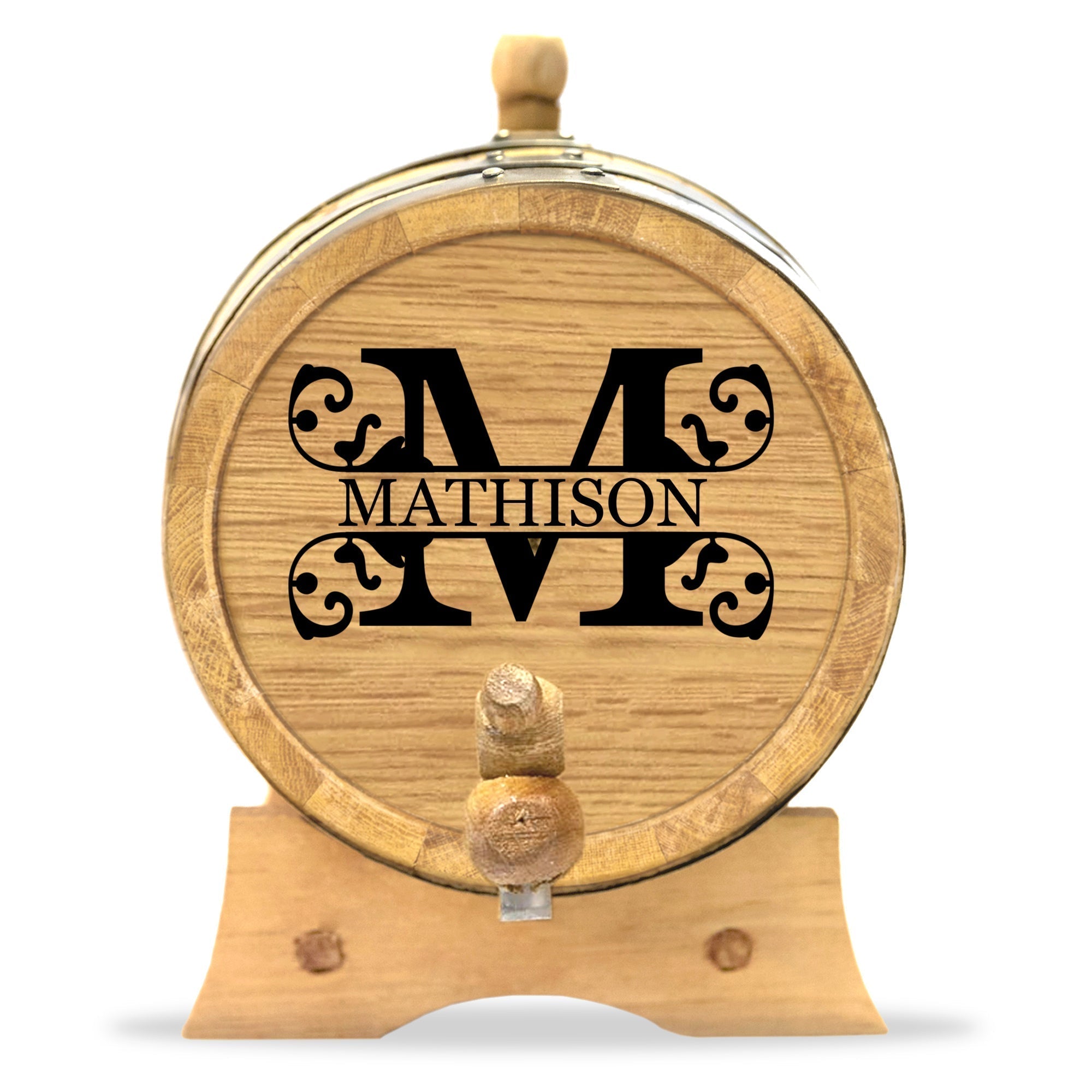 Personalized Small Oak Barrel for Aging Cocktails - Split Monogram - Blind Pig Drinking Co.