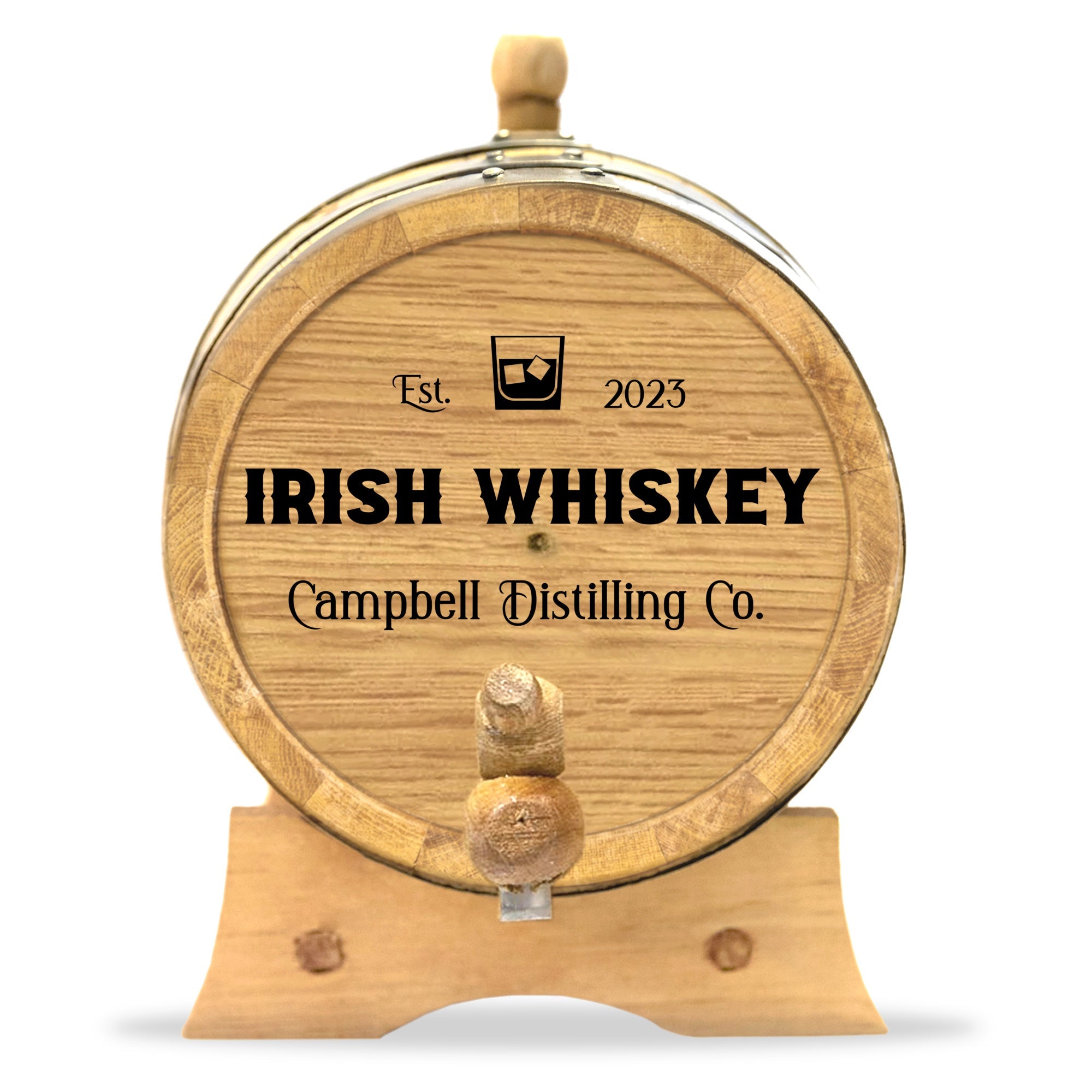 Personalized Small Oak Irish Whiskey Barrel for Aging Cocktails - Blind Pig Drinking Co.