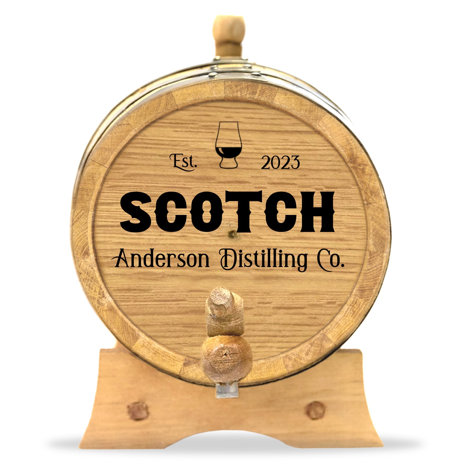 Personalized Small Oak Scotch Barrel for Aging Cocktails - Blind Pig Drinking Co.