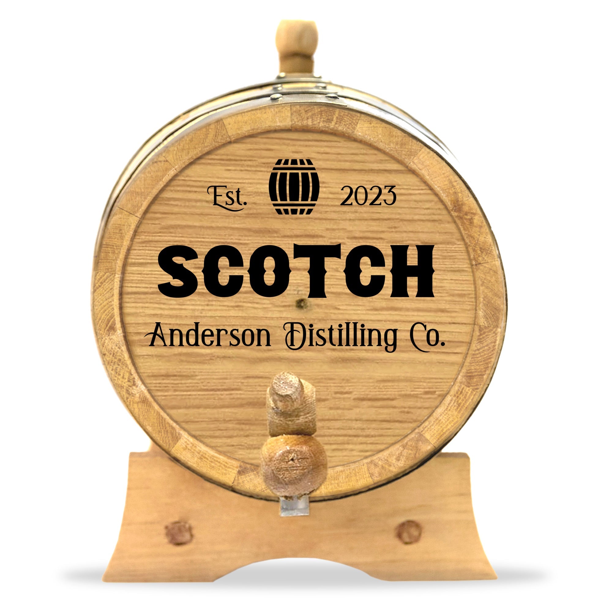 Personalized Small Oak Scotch Barrel for Aging Cocktails - Blind Pig Drinking Co.